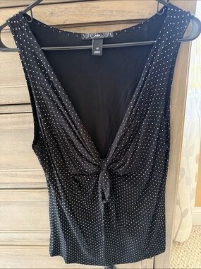 H&M Black Polka Dot Tie-Front Sleeveless Top